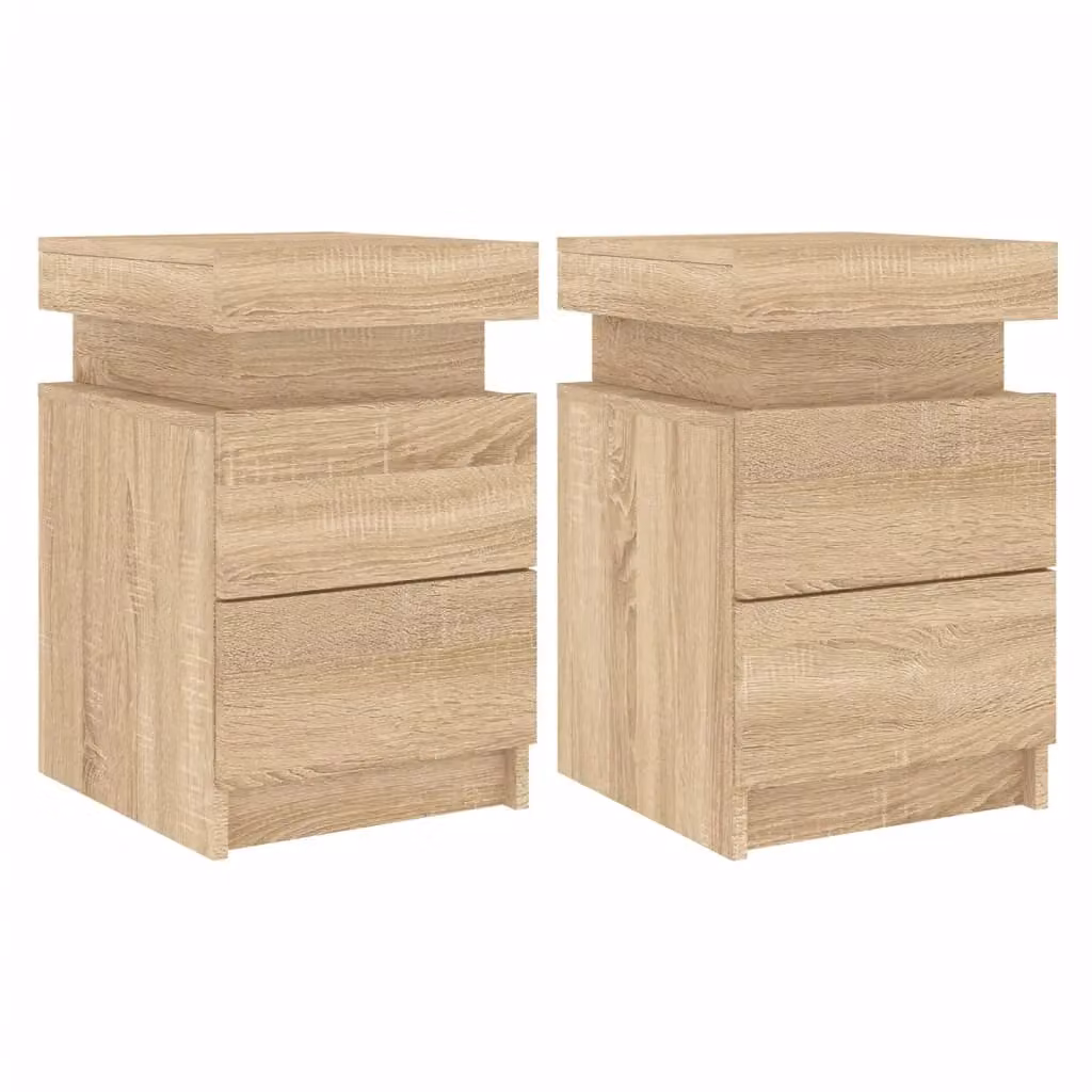 Berkfield Home Set of 2 Sonoma Oak Bedside Cabinets with Integrated LED Lights in Brown, W/D/H: 35 x 39 x 55 cm – 2