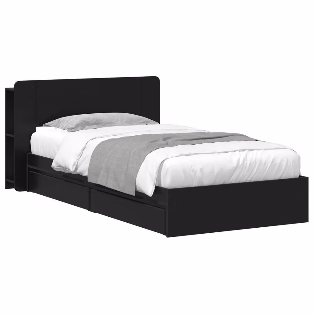 Berkfield Home Modern Bed Frame with Storage Drawers in Black, Engineered Wood, W/D/H: 90 x 190 cm – 2