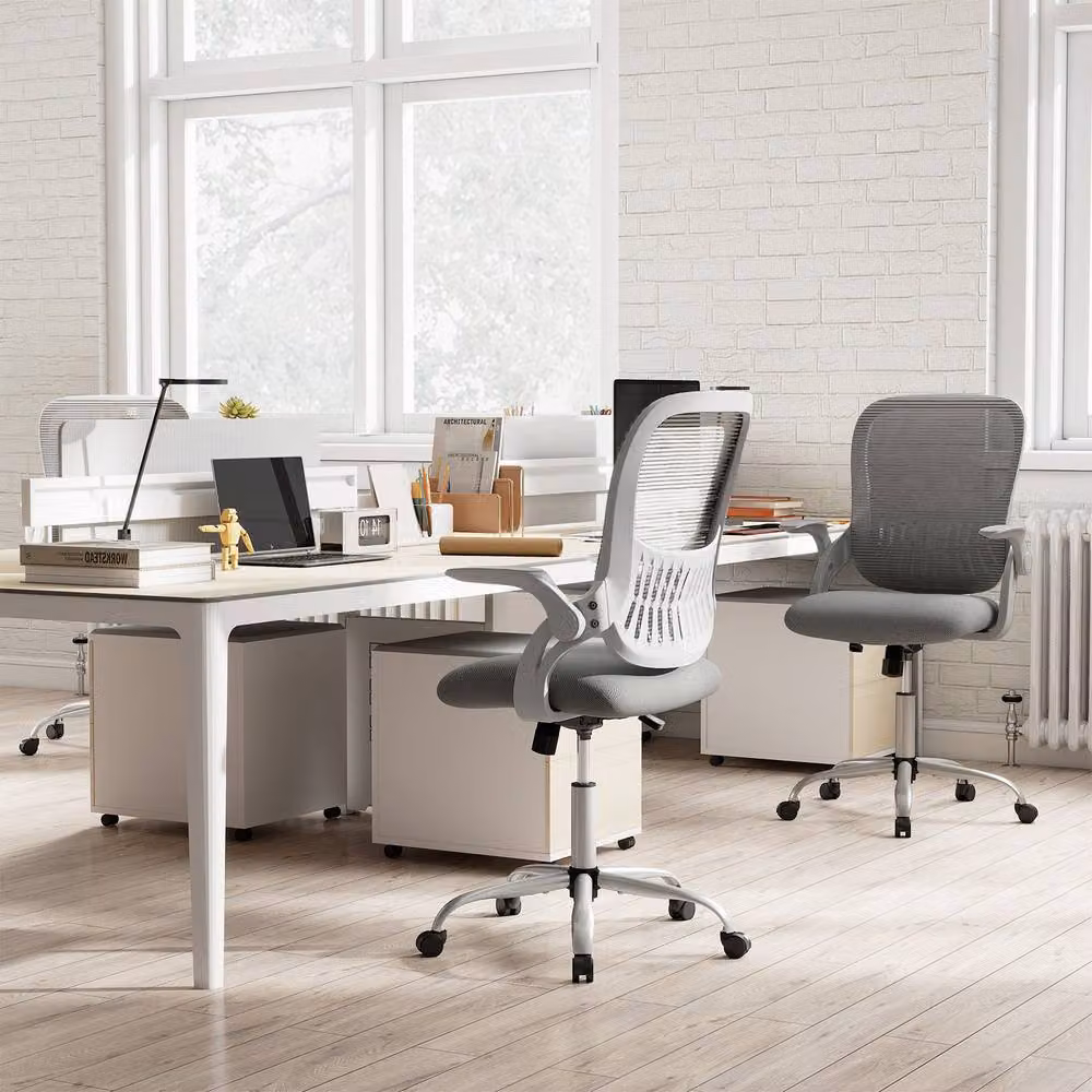 Costway Grey Mesh Swivel Task Chair with Height Adjustment and Armrests for Home Office – 3
