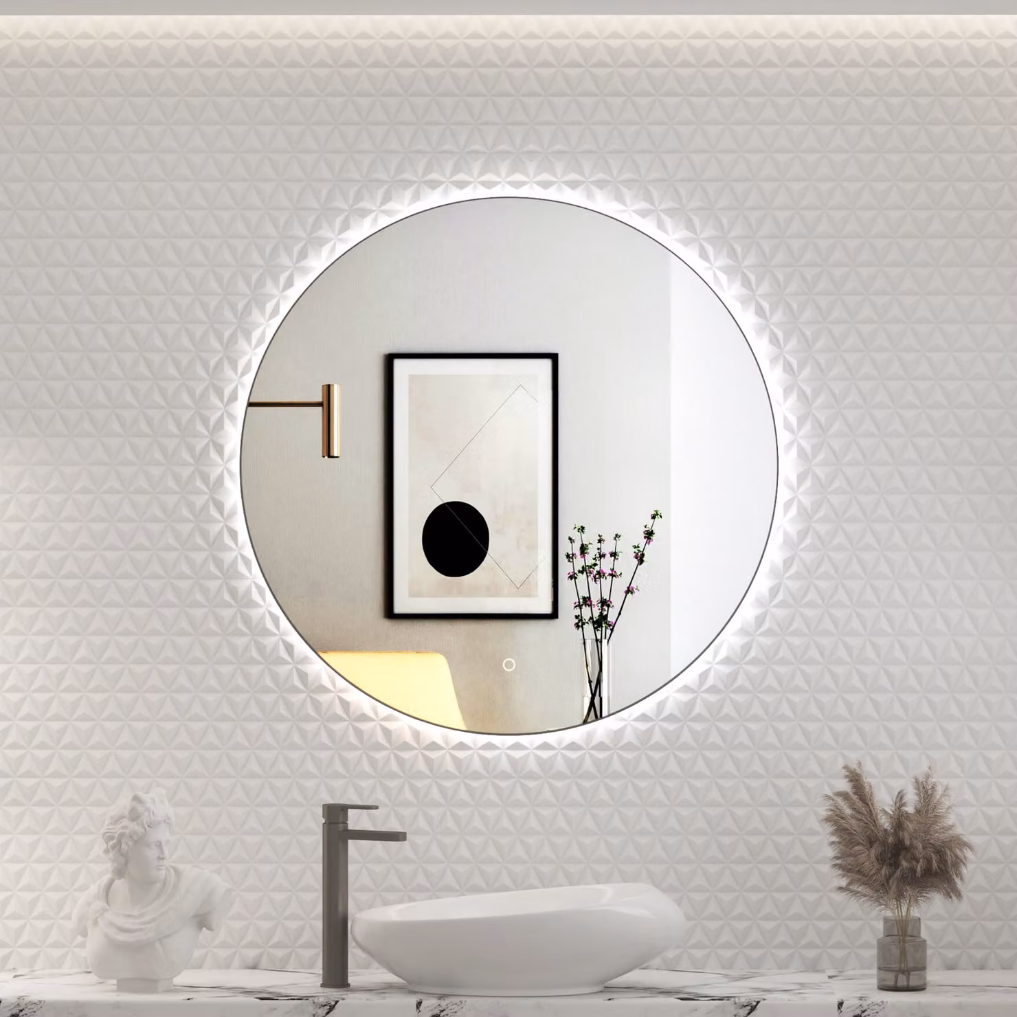 Royal Bathrooms Luton Round Backlit LED Illuminated Bathroom Mirror in Gun Metal Grey, W/D: 80 x 80 cm