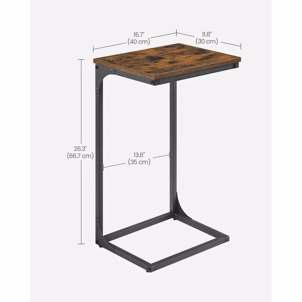 Kelvenix C-Shaped Industrial Side Table in Brown and Black – 2