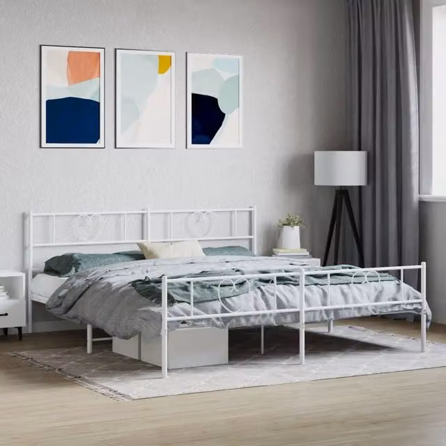 Berkfield Home Metal Bed Frame with Headboard and Footboard in White 193 x 203 cm – 1