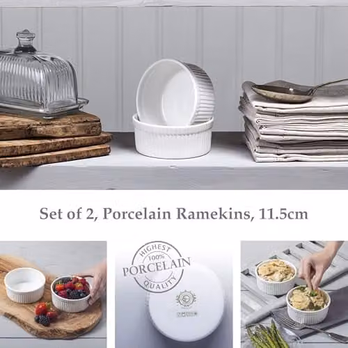 WM Bartleet & Sons Set of 2 White Porcelain Ramekins with Lids, Diameter: 11.5 cm – 2