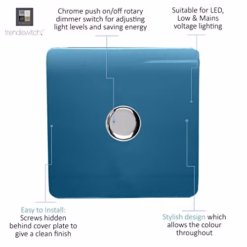 Trendi Modern Glossy 1 Gang 2 Way LED Dimmer Switch in Ocean Blue – 2