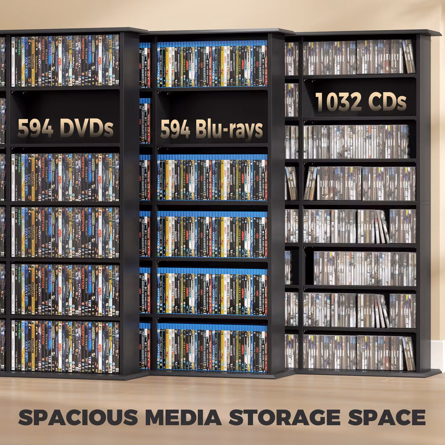 HOMCOM Black Media Storage Unit with 24 Compartments and 18 Adjustable Shelves for CD, DVD and Blu-ray Storage, H 145.0 cm x W 126.3 cm – 4