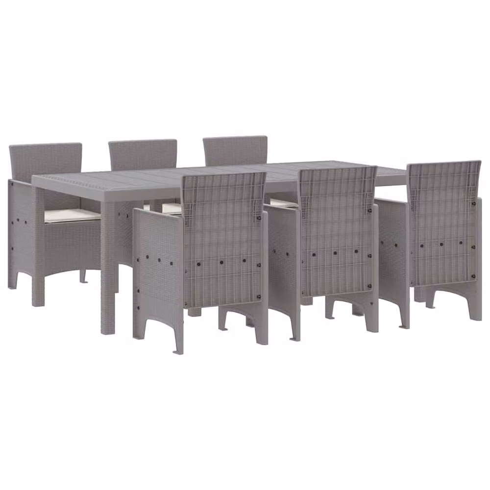 Berkfield Home Modern 7 Piece Garden Dining Set with Light Grey Cushions and Poly Rattan – 2