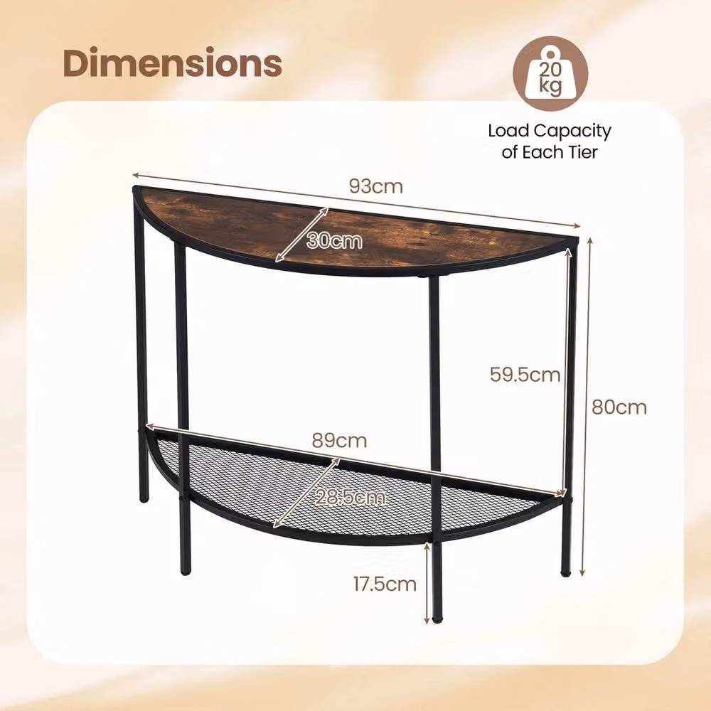 KORVIXA Industrial Half Moon Console Table in Brown, W/D/H: 100 x 40 x 93 cm – 2