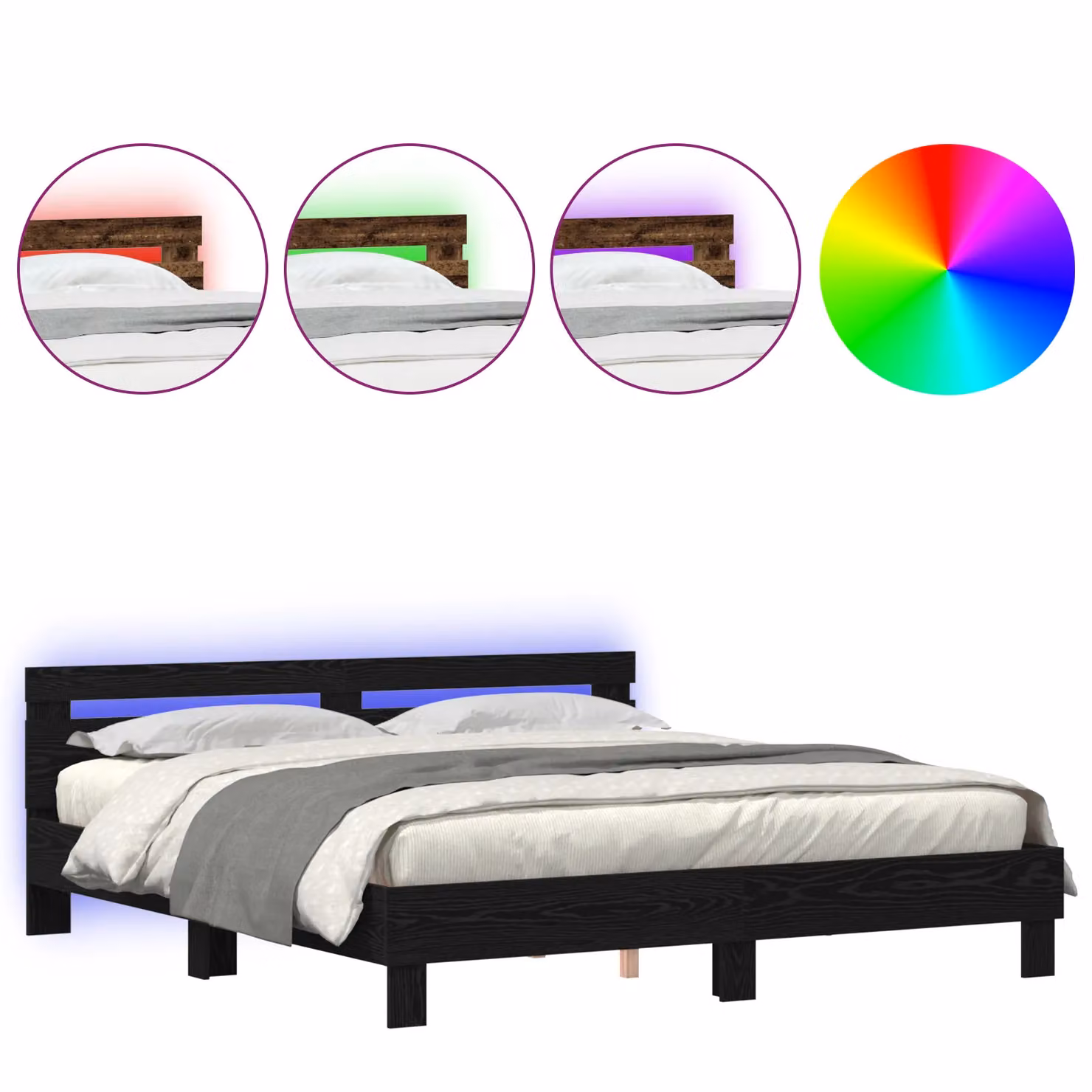 Berkfield Home Modern Solid Wood Bed Frame in Black Oak, W/D/H: 200 x 200 x 204 cm – 3