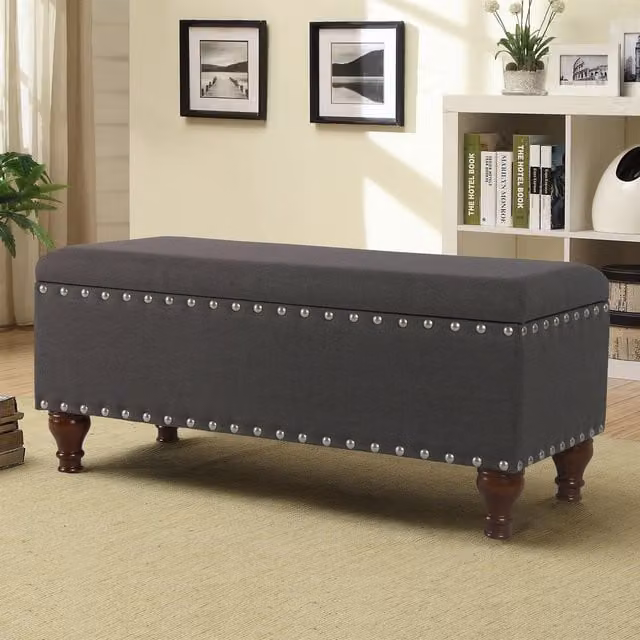 Terrys Chelsea Storage Ottoman Bench in Anthracite Grey Fabric