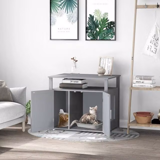 FORGEVIO Inside Tabletop Side Table Cat Box Fixture with Magnetic Closure in Grey