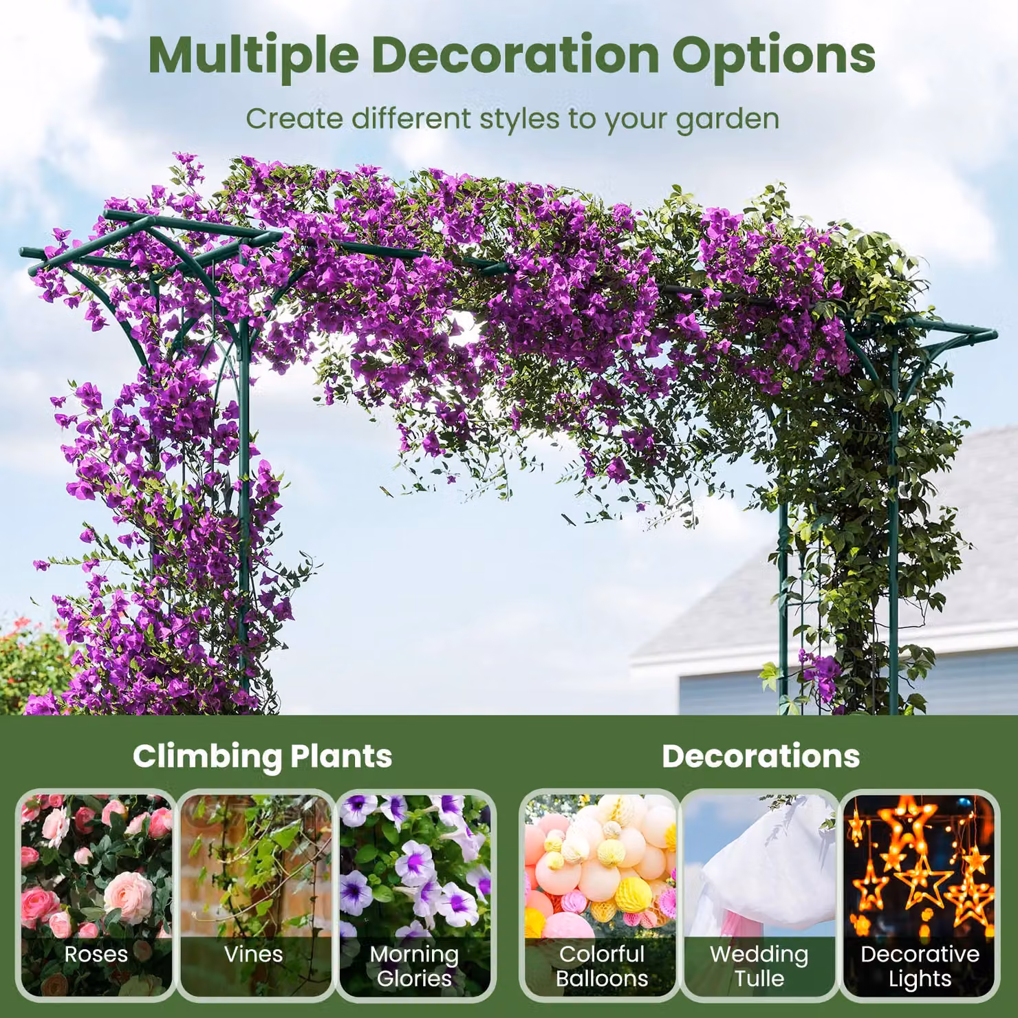 Gymax Metal Garden Arbor Archway for Climbing Plants in Green, Height: 205 cm – 7