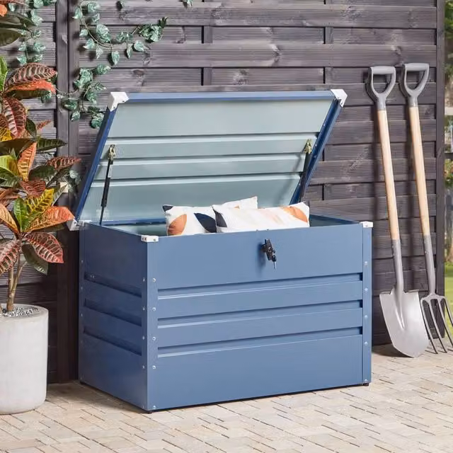 Wyld and Coco Lockable Outdoor Storage Box, Blue Galvanised Steel, 300L