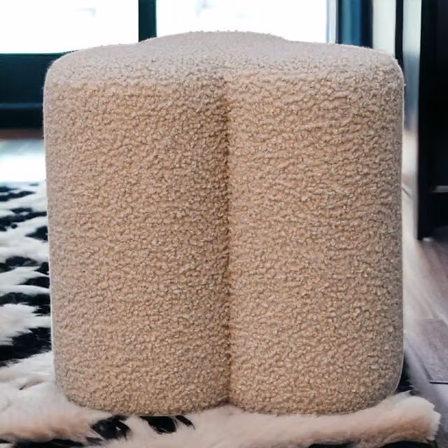 Artisan Furniture Clover Footstool in Brown Bouclé with Solid Wood Frame