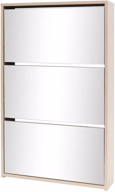 Berkfield Home 3-Layer Oak Shoe Cabinet with Mirror in Light Brown, W/D/H: 63 x 17 x 102.5 cm