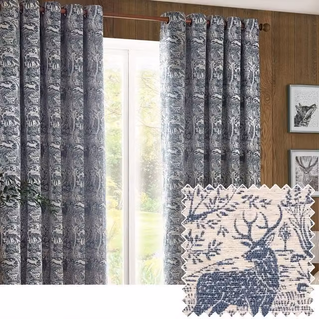 Make It A Home Winter Woods Chenille Eyelet Curtains, Set of 2, Blue, Height: 229 cm