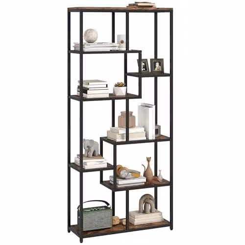 HOMCOM 7-Tier Industrial Floor Standing Bookshelf in Rustic Brown and Black, H: 180 x W: 80 x D: 30 cm – 1