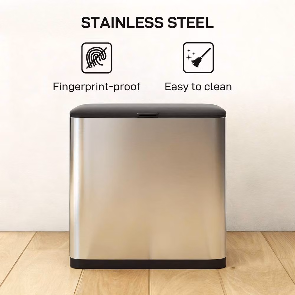 STILVORA 8L Silver Stainless Steel Touch Rubbish Bin with Lid and Removable Inner Bucket – 7