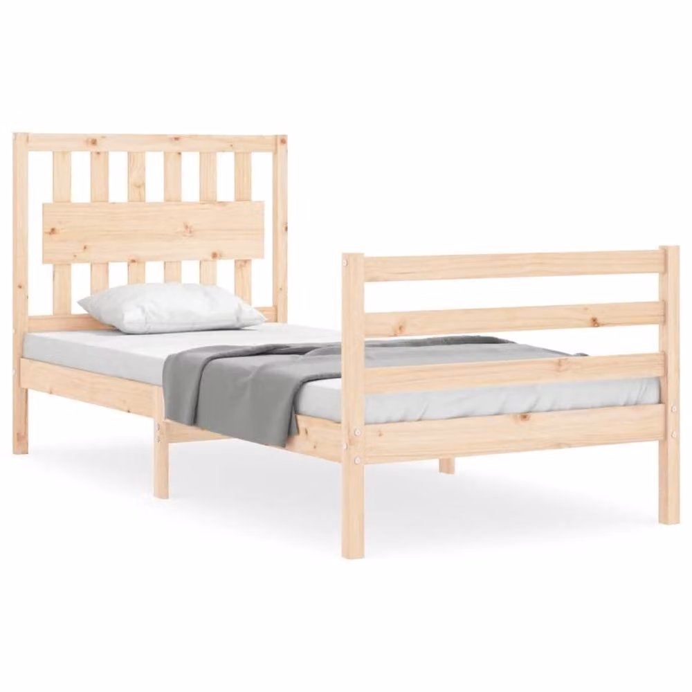Berkfield Home Beautiful Solid Wood Bed Frame with Headboard in Brown, W/D/H: 90 x 200 cm – 2