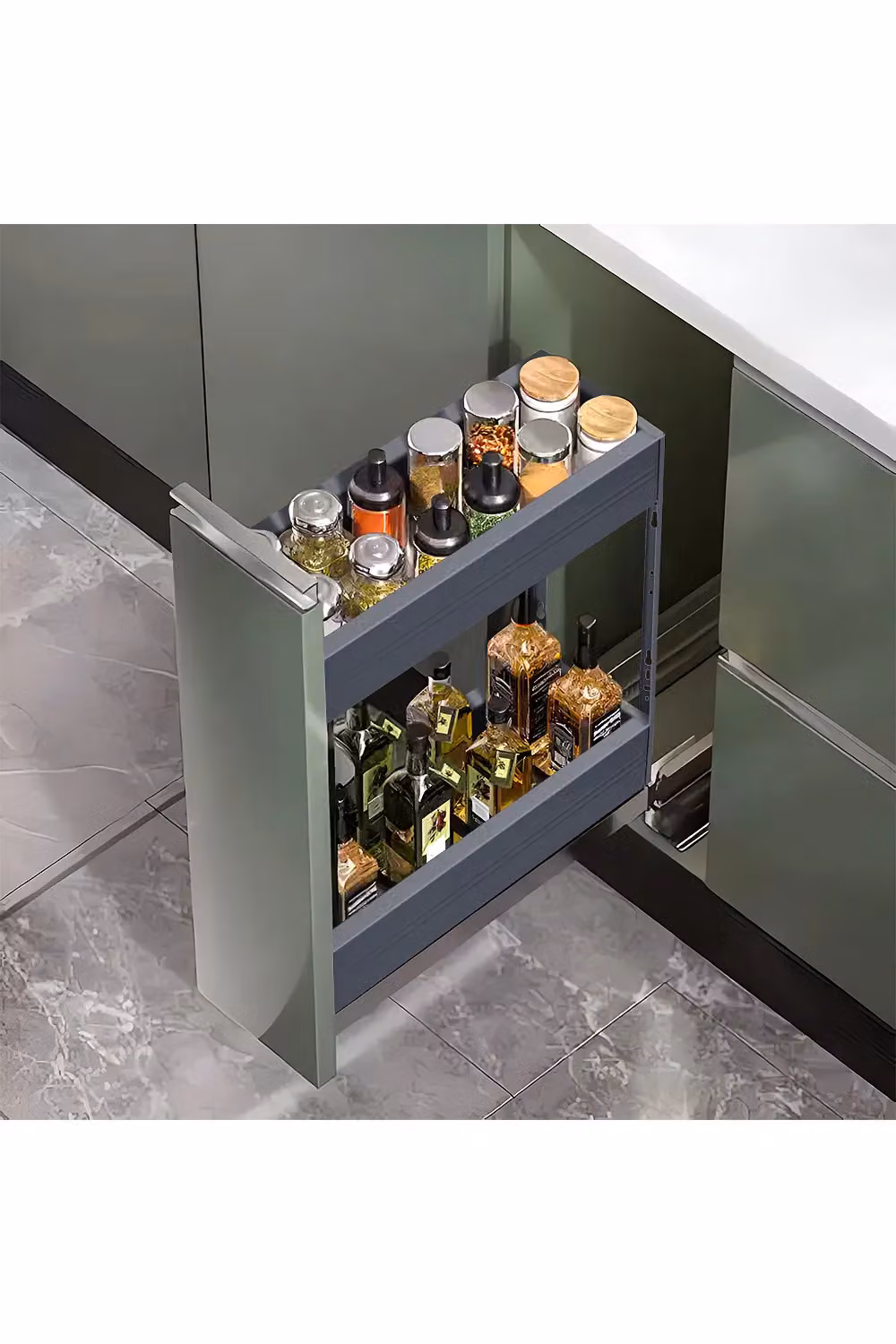 Living and Home 2-Tier Aluminium Kitchen Cabinet Pull Out Storage Drawer Organizer, W/D/H: 20 x 43 x 45 cm – 2