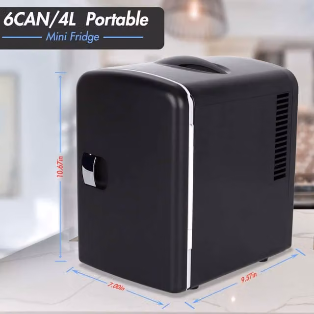 Denver 4L Mini Fridge, Portable or Mains Powered, Black