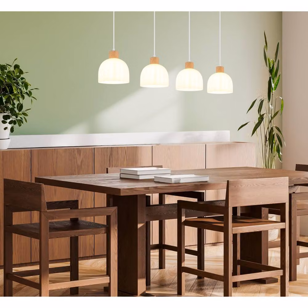 Netlighting Swanson Bar Pendant Ceiling Light with Matt White Glass Opal Shades, 4x E27, Height Adjustable – 2