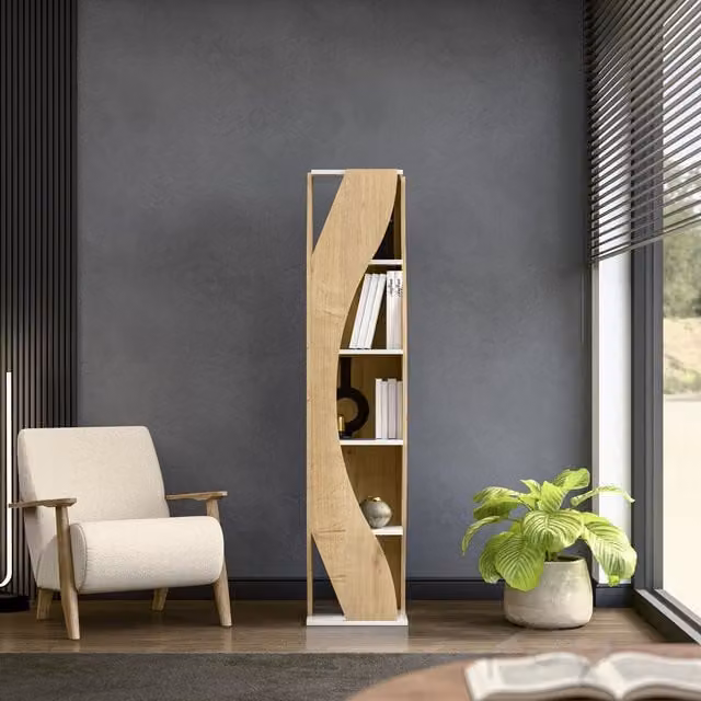 Decorotika Reva Modern Corner Bookcase in White and Yellow