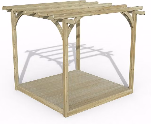 Ultmia Forest Garden Pergola and Decking Kit in Beige Wood, 2.4 m