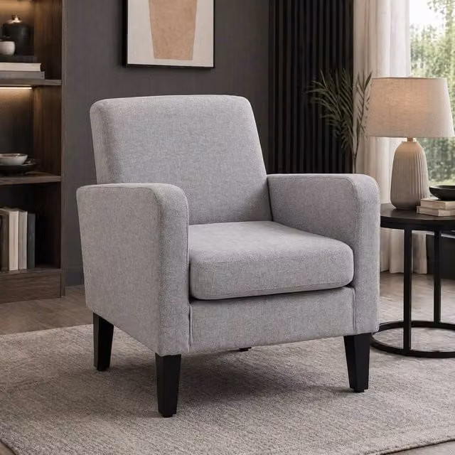 STILVORA Grey Fabric Armchair with Solid Rubberwood Frame – 1