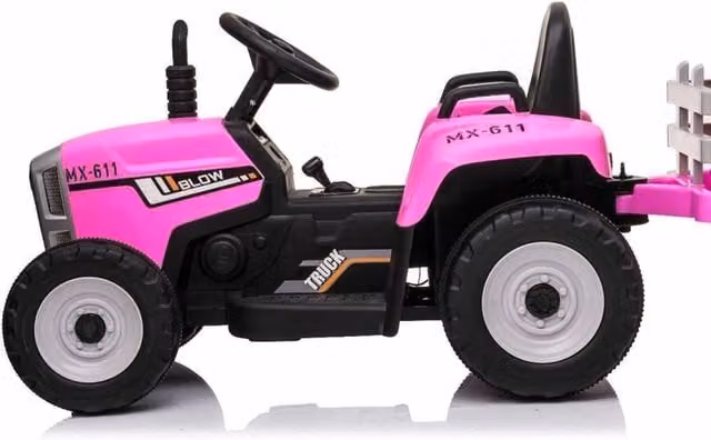 OutdoorToys Electric Ride On Tractor with Trailer and Parental Remote Control in Pink