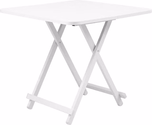 Livingandhome White Square Metal Dining Table with Folding Top and X-Frame Base