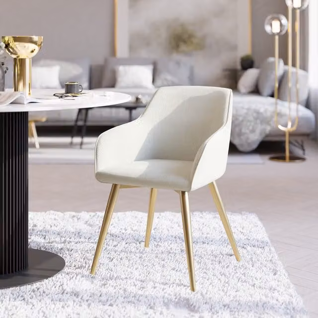 Tectake Marilyn Upholstered Armchair Dining Chair with Cord Detail in Cream and Gold