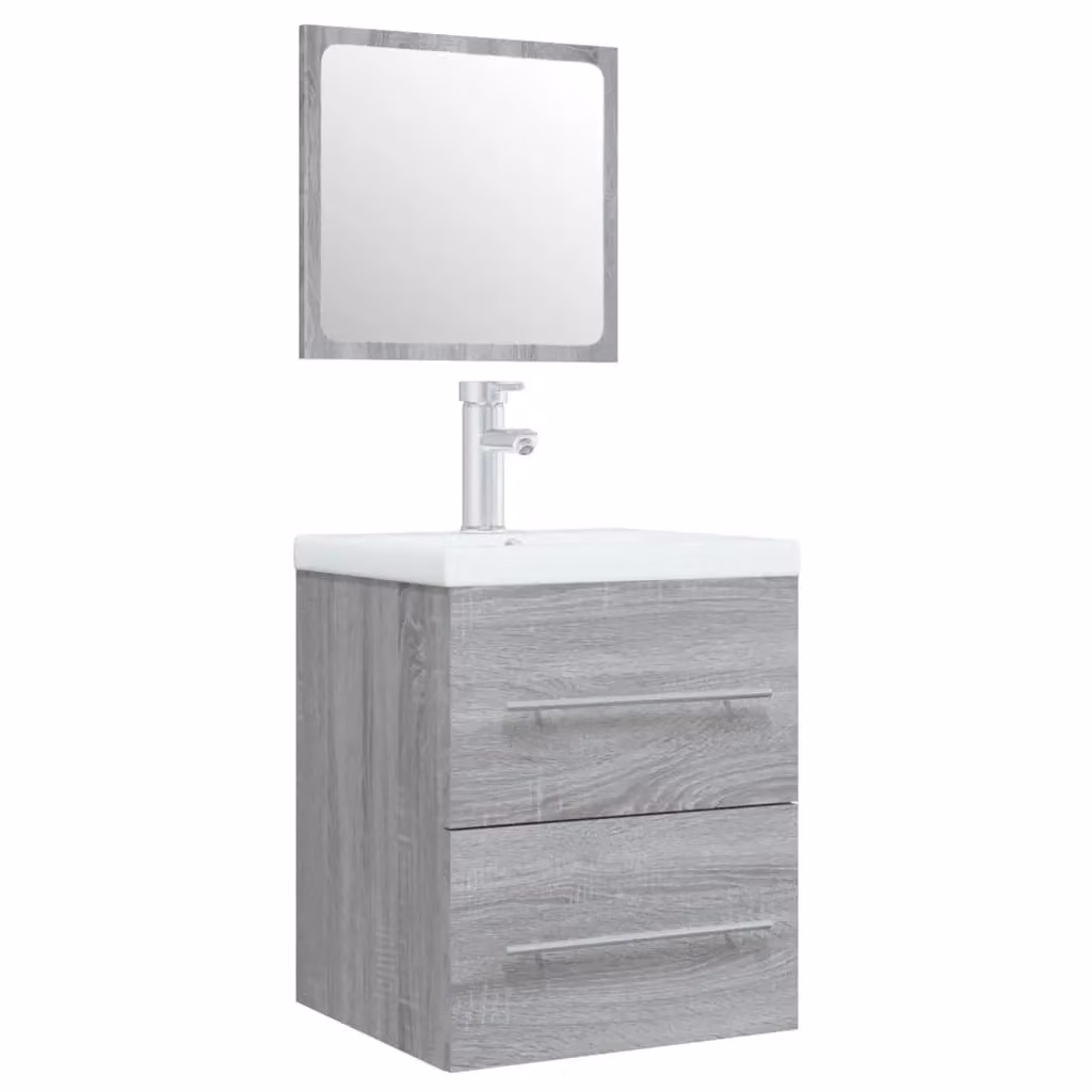 Berkfield Home Grey Sonoma Wall Mounted Bathroom Sink Cabinet with Built-in Basin and Internal Drawers – 2