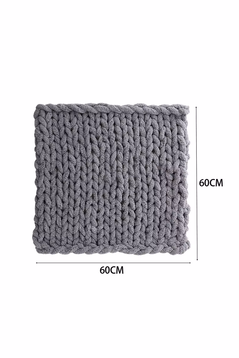 Living and Home Chunky Knit Chenille Throw Blanket in Dark Grey, W/D: 60 x 60 cm – 3