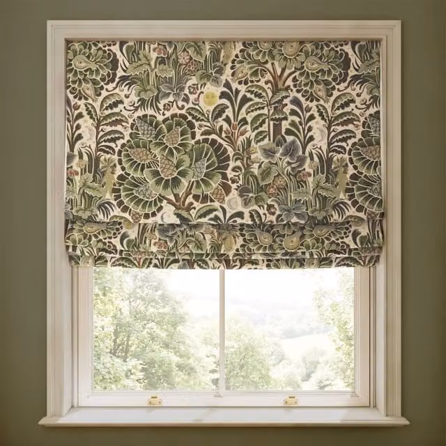 House of Hackney Moon Garden Floral Cotton Linen Opaque Blind in Green