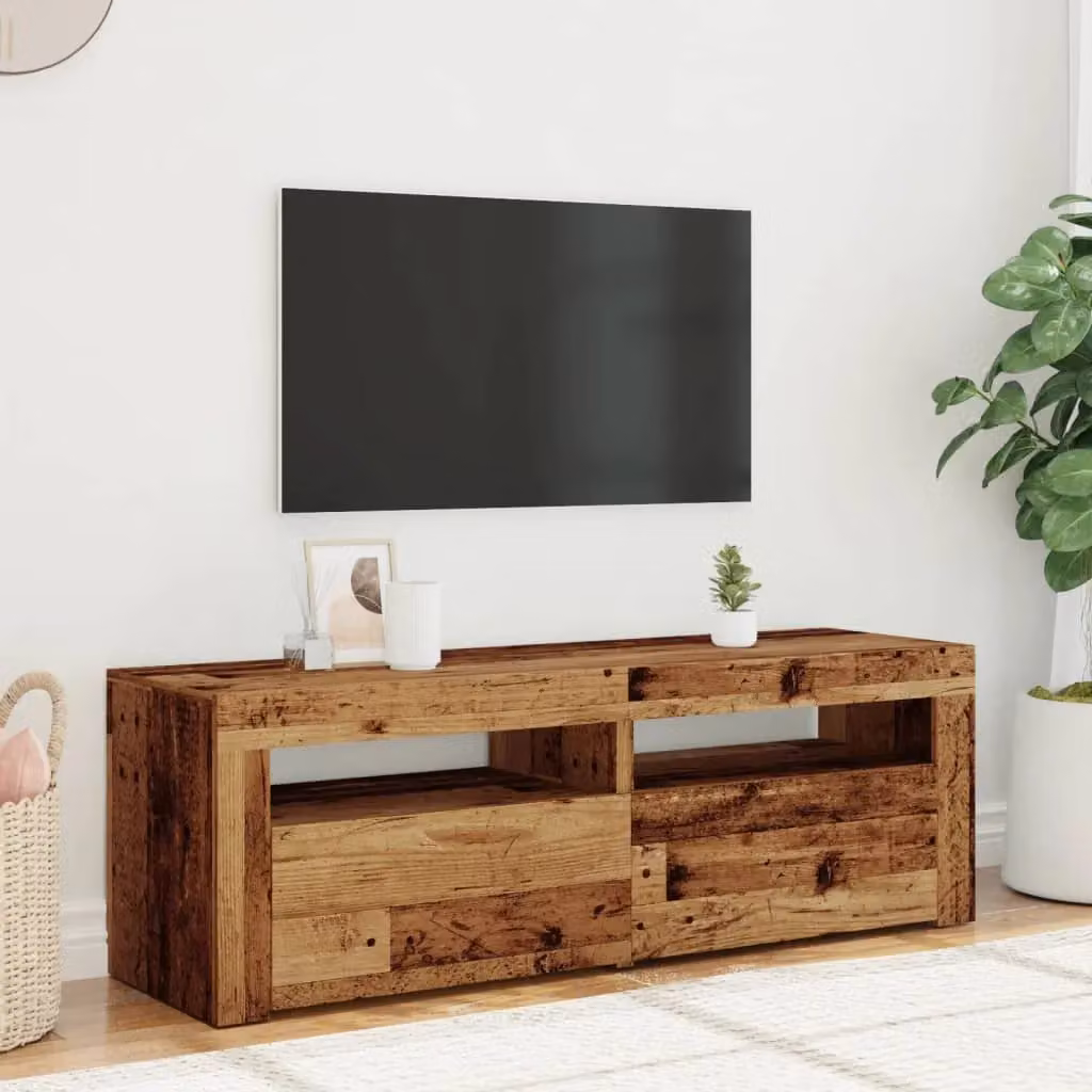 Berkfield Home Modern TV Cabinet with LED Lights in Old Wood Brown, W/D/H: 120 x 35 x 40 cm – 5