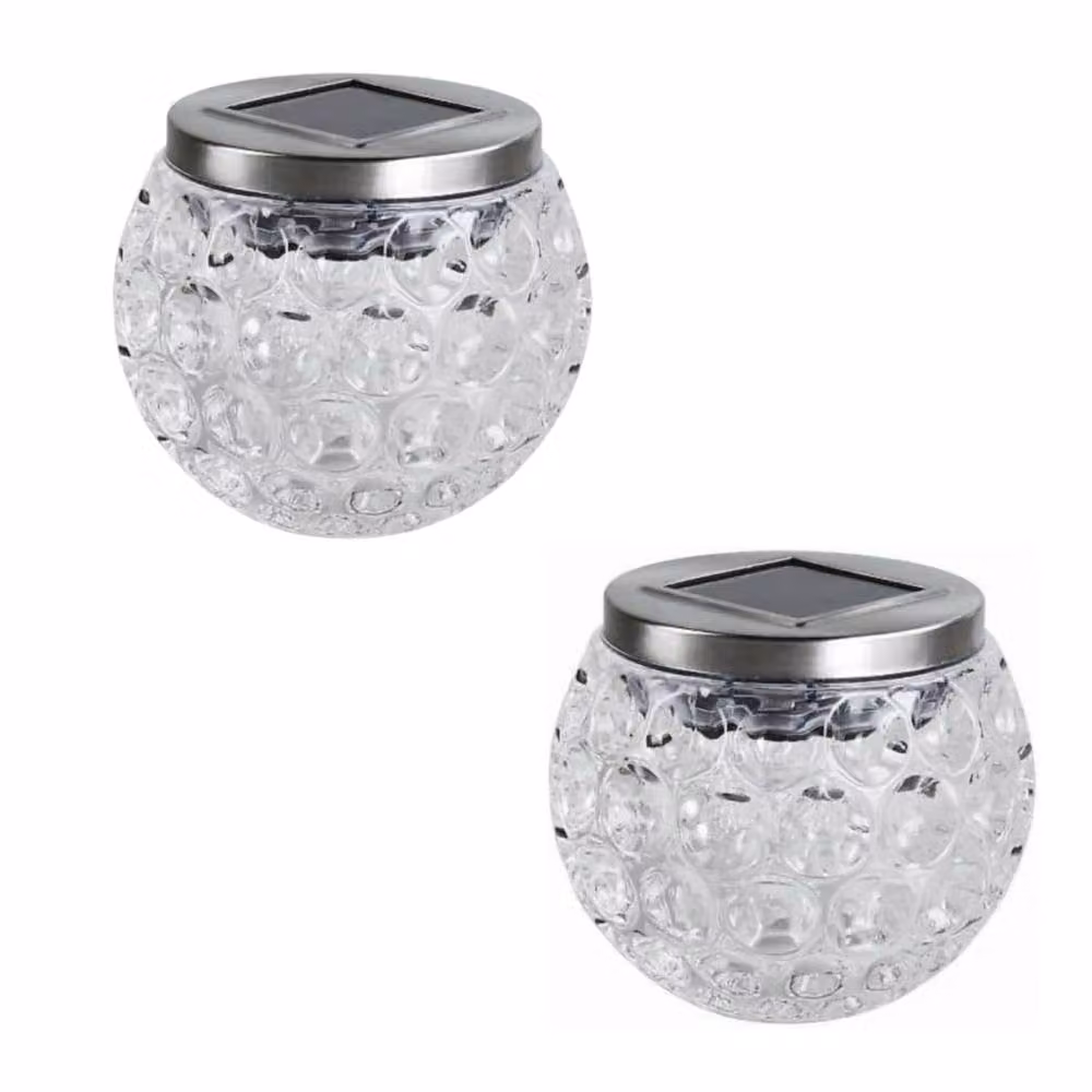 Marco Paul 2 Pack Warm White Dimpled Glass Solar LED Garden Lanterns in Transparent – 2