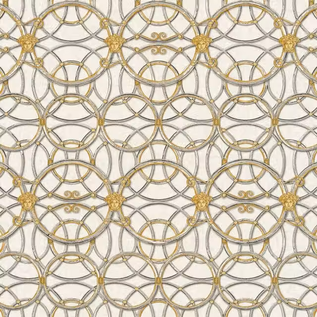 Versace La Scala Del Palazzo Geometric Textured Vinyl Wallpaper in Beige and Gold, W: 100 cm, H: 70 cm