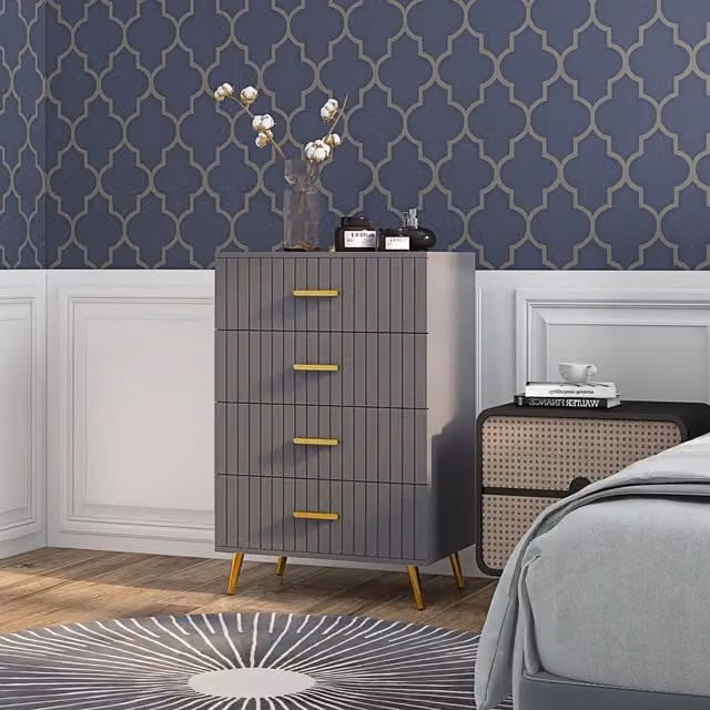 HOMCOM Modern Bedroom Chest of Drawers with Metal Legs in Dark Grey and Gold