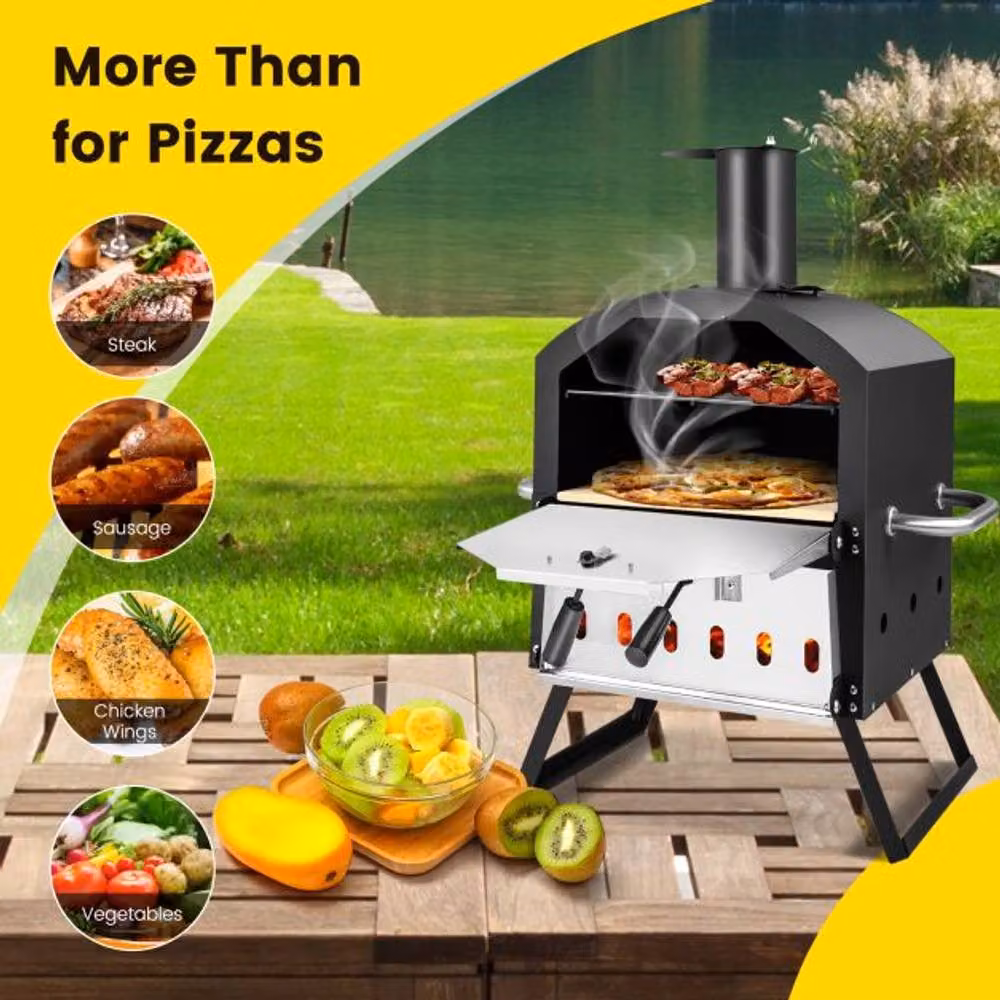 Costway Outdoor 2-Layer Wood Fired Pizza Oven with Pizza Stone, Black, W/D/H: 72 x 44 x 44 cm – 7