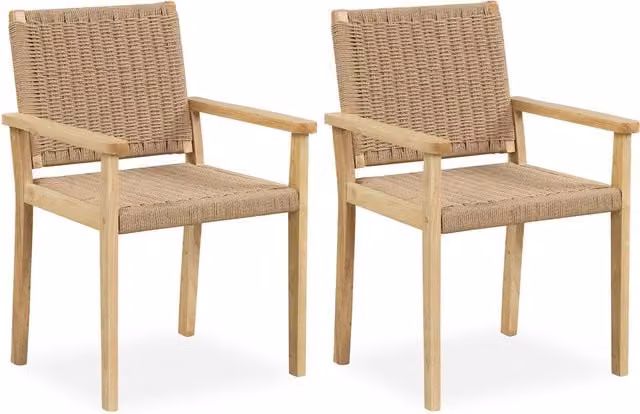 Costway Set of 2 Brown Wooden Scandinavian Outdoor Patio Dining and Leisure Chairs