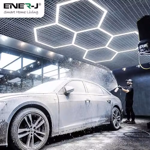 ENER-J 160W Hexagon LED Ceiling Light in White with CCT Switchable Colour Temperature for Garage and Workshop – 4