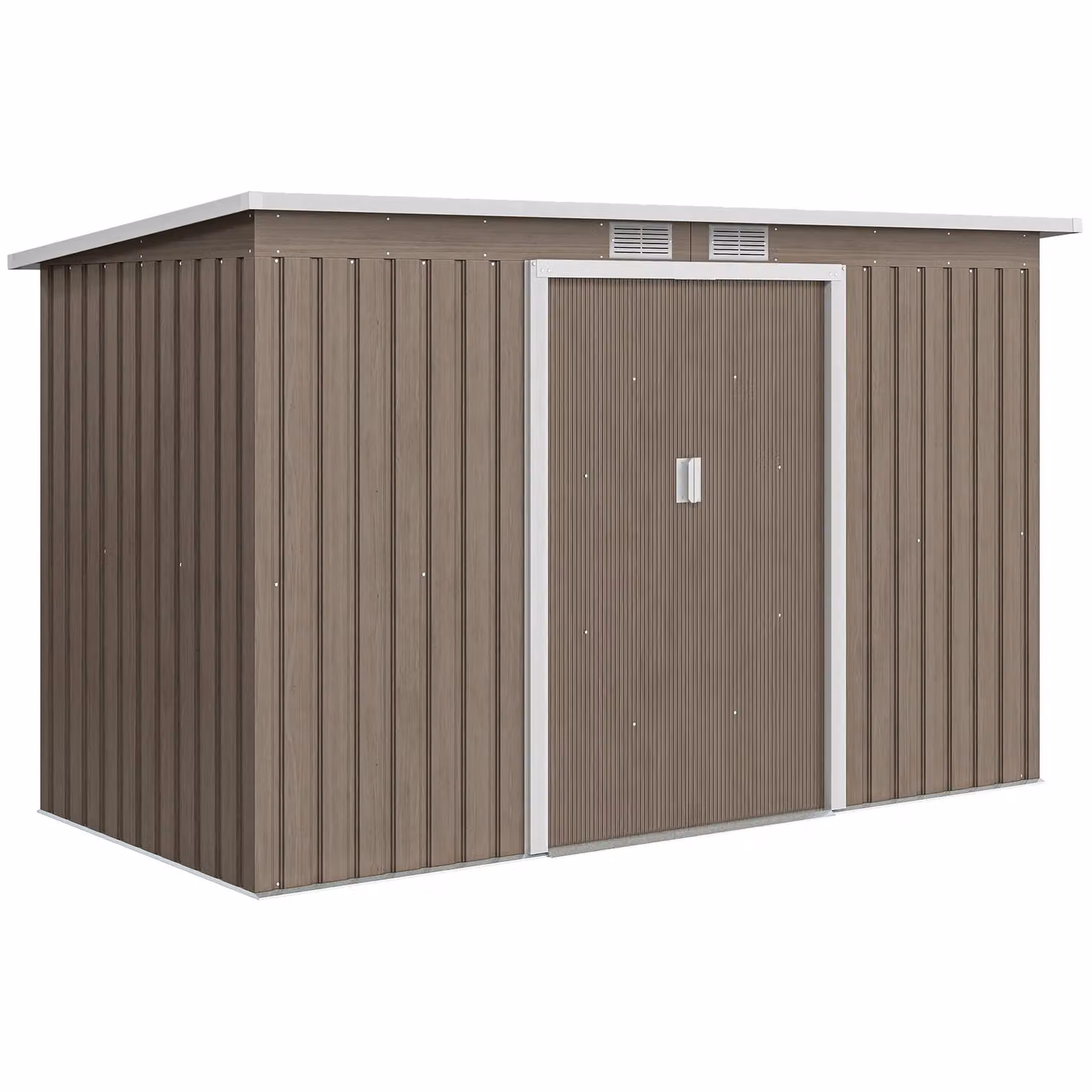 OUTSUNNY Metal Garden Storage Shed with 2 Doors and Window, Light Grey Wood Grain – 2