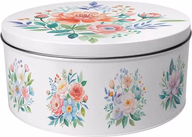 Purely Home Round Floral Bouquet Large Cake Tin in Multicoloured and White
