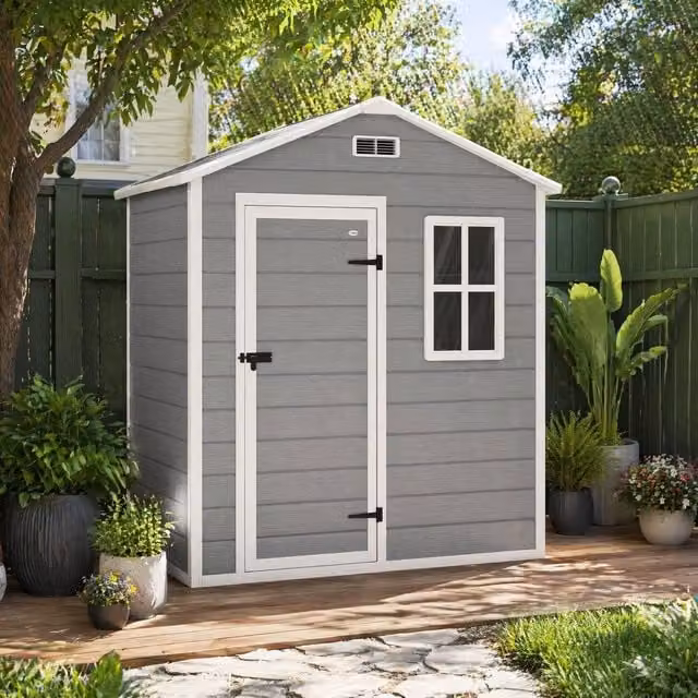 STILVORA Grey Garden Shed with Window, Floor and Single Door, W/D/H: 182 x 121 x 200 cm – 1