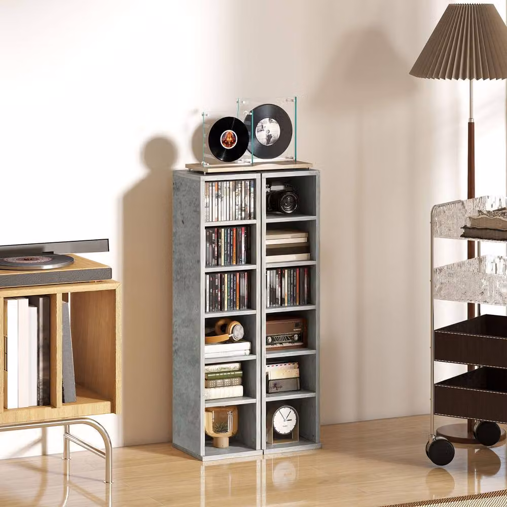 Rolipo 2 Pack Grey CD DVD Media Storage Towers with Adjustable Shelves – 8