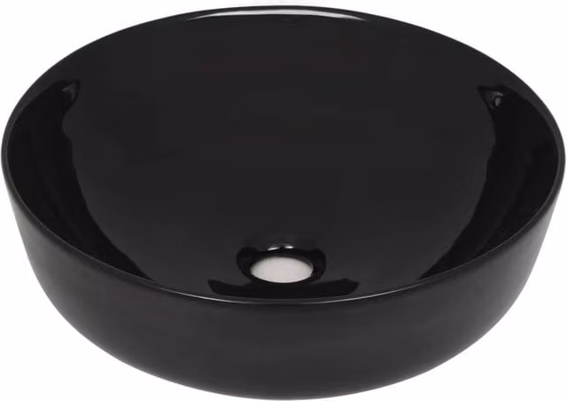 Berkfield Home Round Ceramic Basin in Black, Diameter: 41.5 cm, Height: 13.5 cm – 1