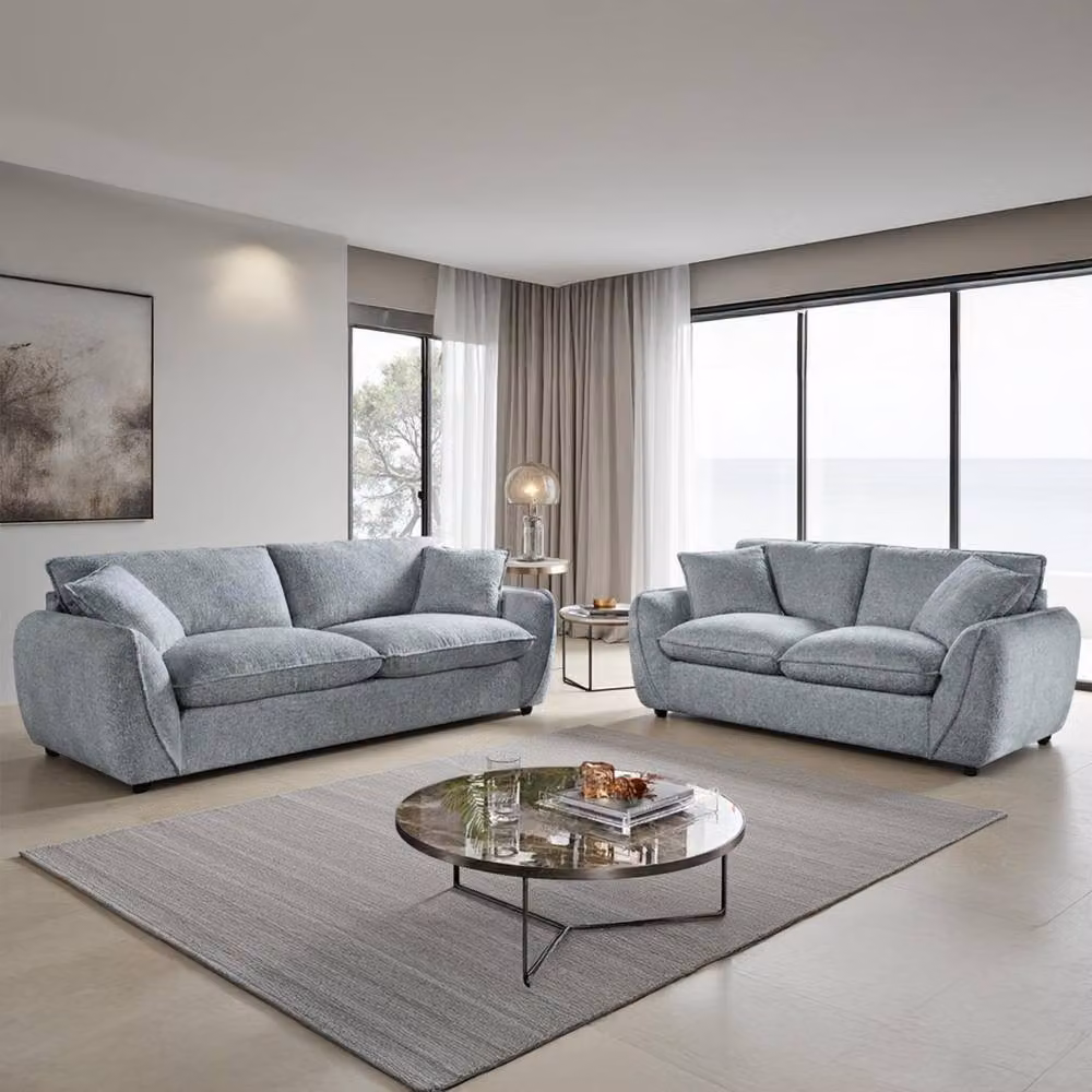 Furnishings For Less UK Berti Modern Grey Fabric Sofa Suite with 3 Seater and 2 Seater Sofas and Curved Arms – 3