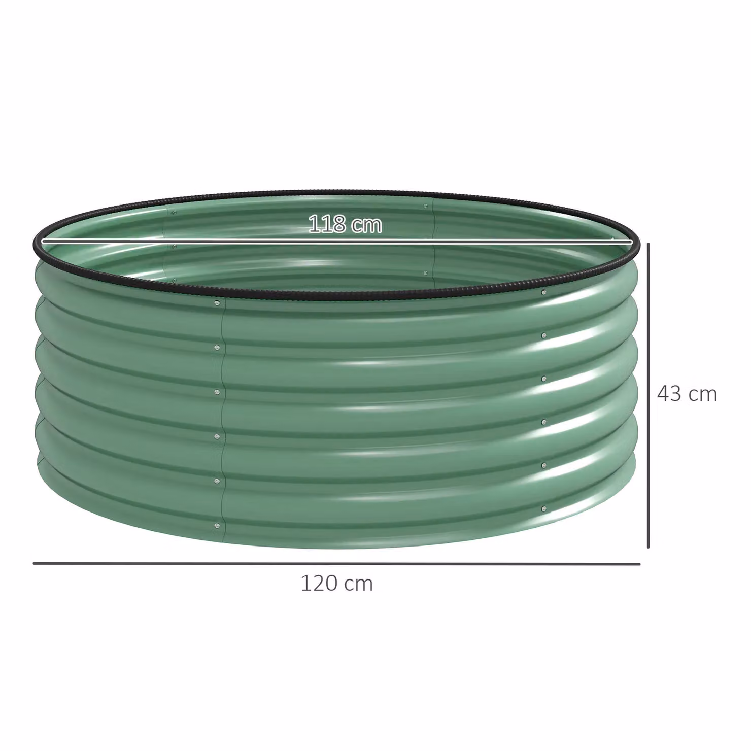 OUTSUNNY Galvanised Steel Planter in Light Green, W: 120 cm, D: 120 cm, H: 43 cm – 3