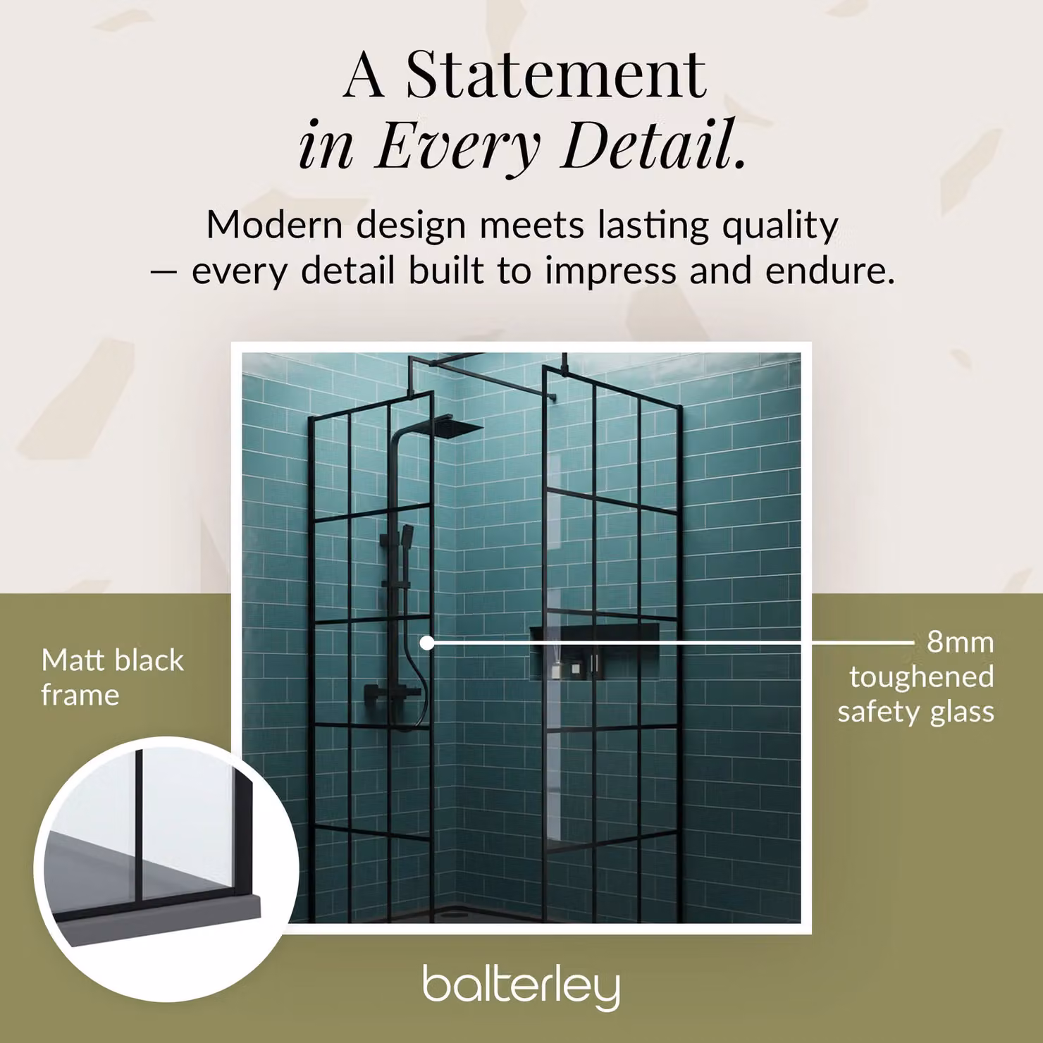 Balterley 8mm Glass Walk-In Wetroom Screen and Tray Set, Black and Grey, W: 1200 mm, D: 900 mm – 4