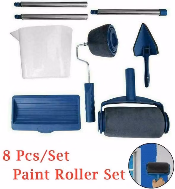 VOGREX 8-Piece Blue Stainless Steel Wall Painting Brush Set
